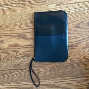 Black and Navy Leather Wristlet Clutch